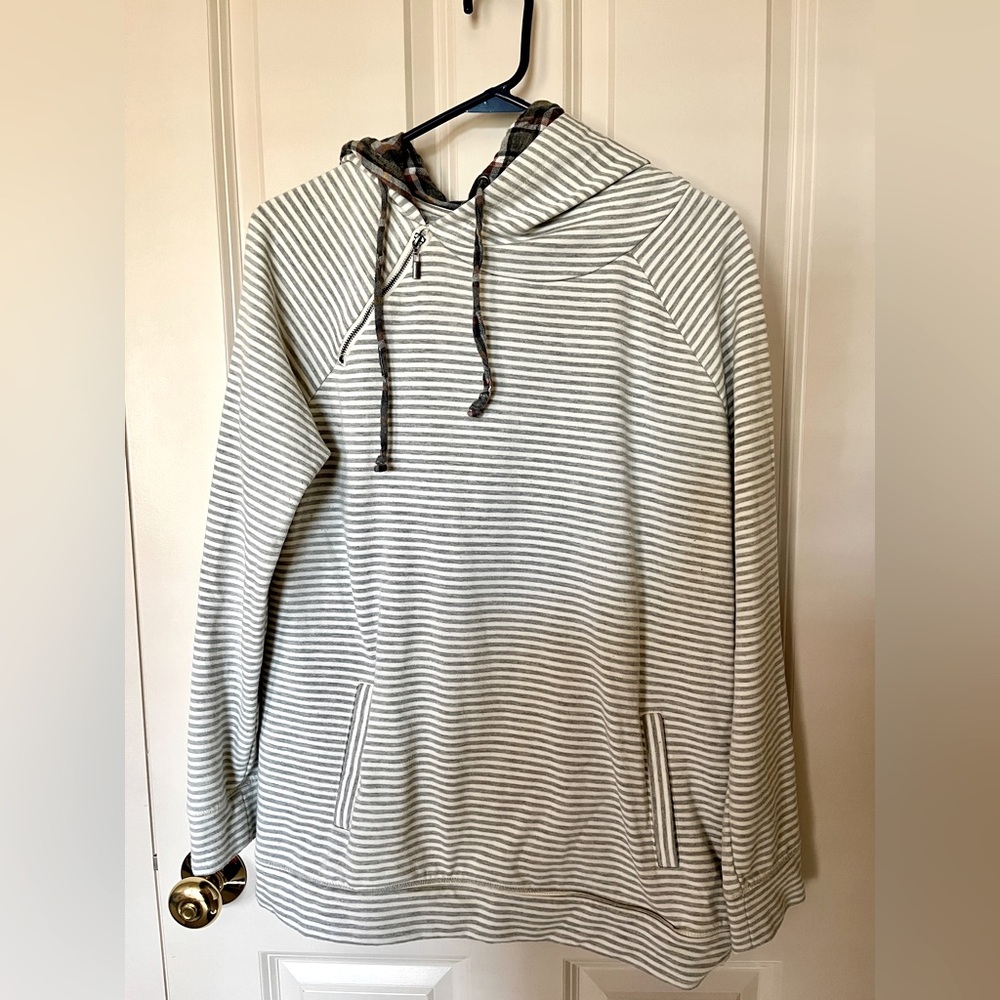 Maurices Striped Double Hood Sweatshirt L